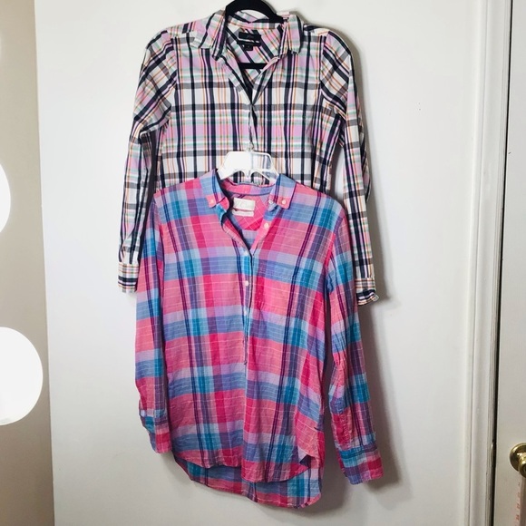 J Crew button up shirt 2 pair plaid women 0 cotton - Picture 1 of 11